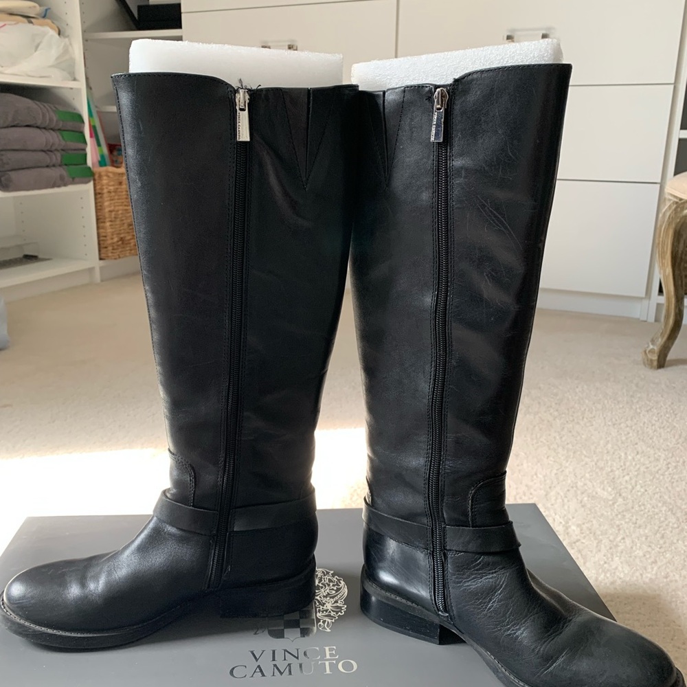 Vince Camuto Black Leather Tall Boots - Picture 4 of 6